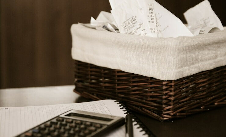 Basket of receipts in a basket to use for tax deductions