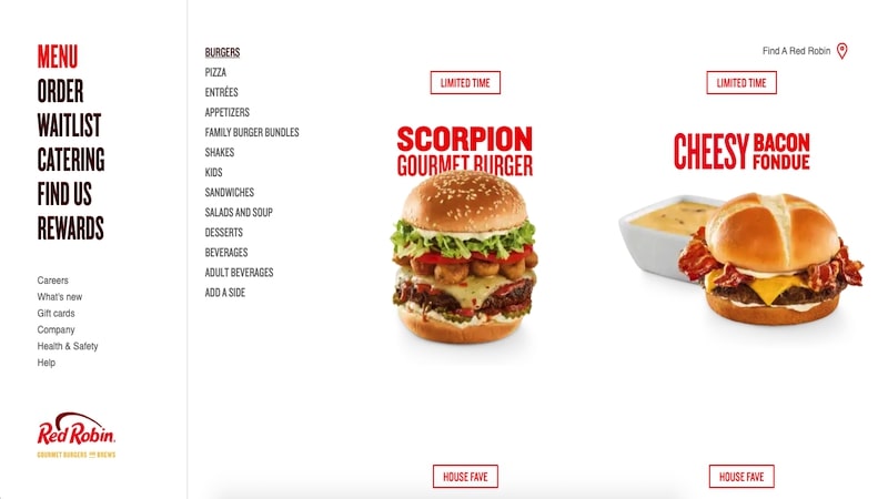 Red Robin homepage