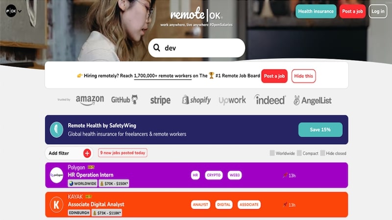 Remote OK homepage