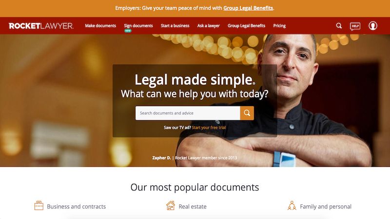 Rocket Lawyer home page