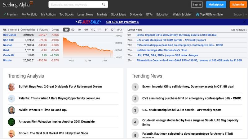 Seeking Alpha home page