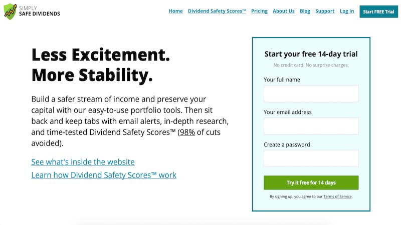 Simply Safe Dividends home page