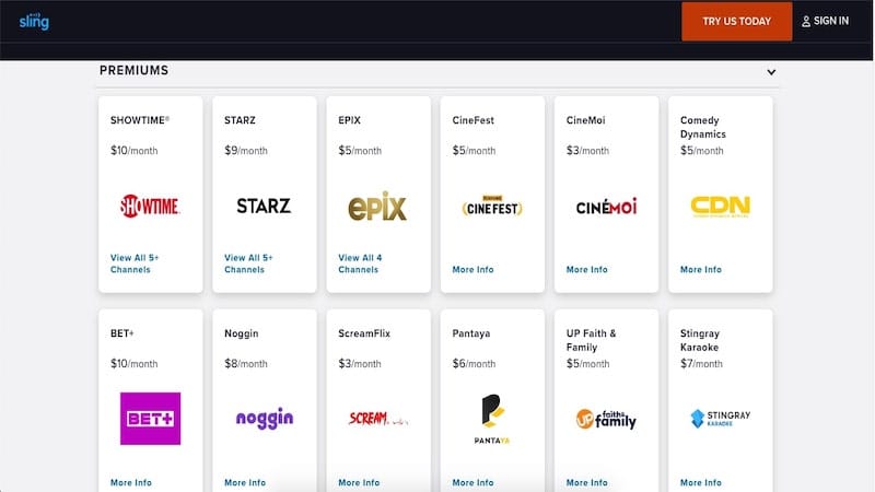 Sling TV Premium movie channels