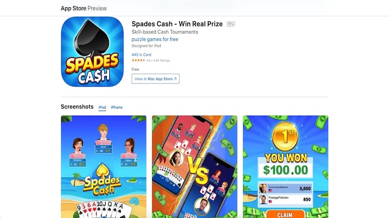 Spades Cash home page