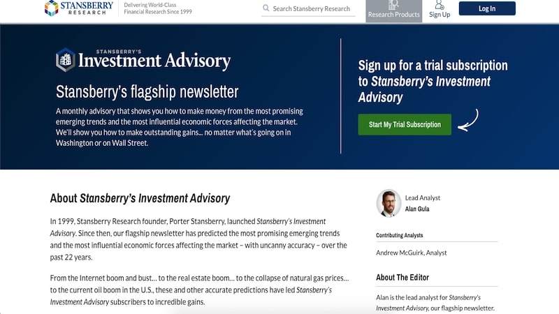 Stansberry's Investment Advisory homepage
