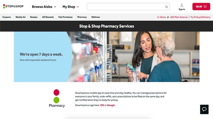 Stop&Shop pharmacy page