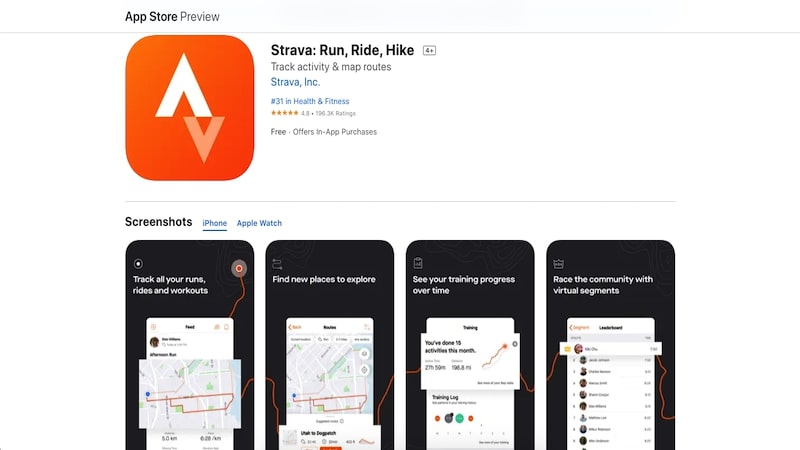 Strava run app page