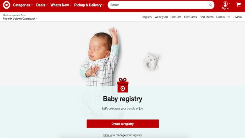 Target baby registry homepage