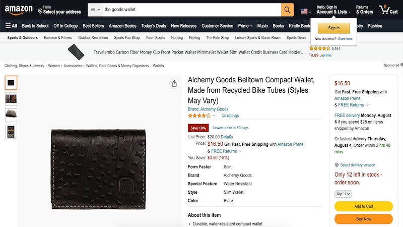 Alchemy Goods Belltown wallet on Amazon
