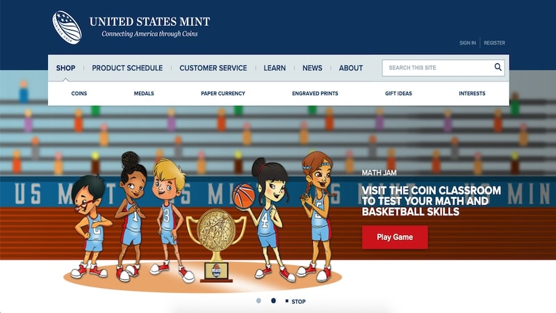 US Mint homepage