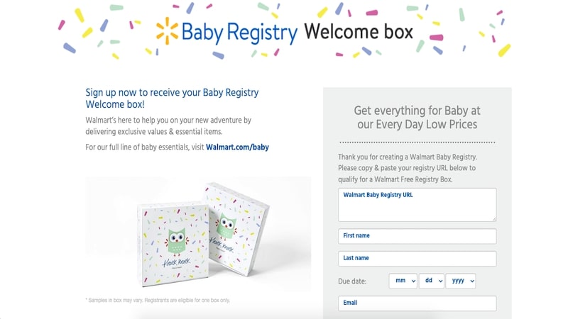 Walmart Baby Registry homepage