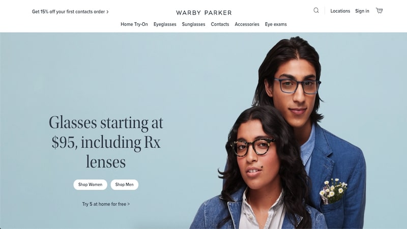 Warby Parker homepage