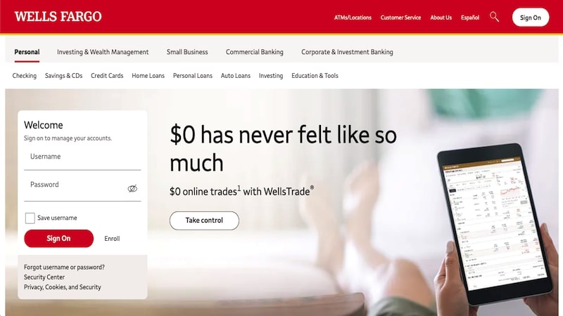 Wells Fargo homepage