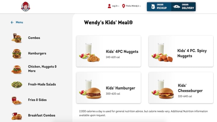 Wendy's Kid's Meal homepage