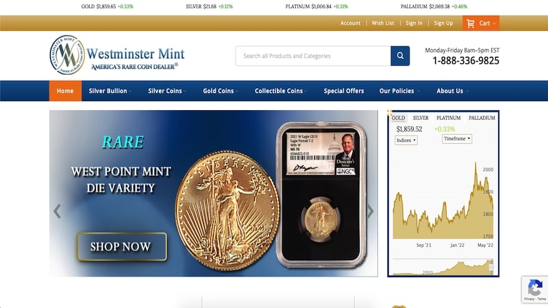 Westminster mint homepage
