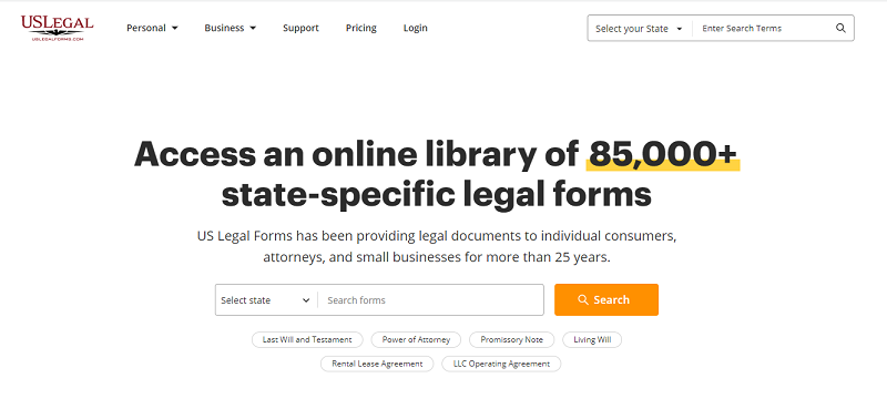 US Legal Forms home page