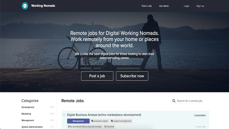 Working Nomads homepage
