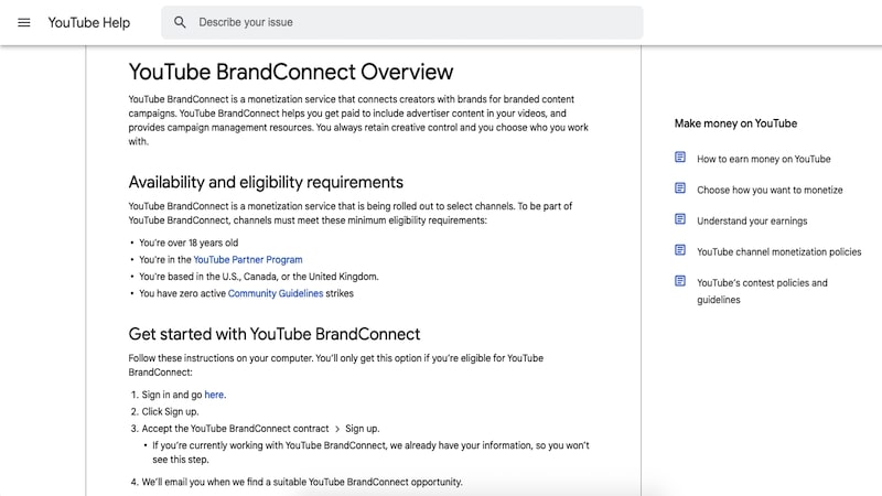 YouTubeBrandConnect homepage