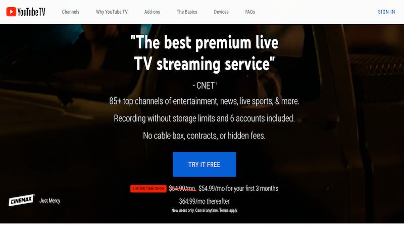 YoutubeTV home page