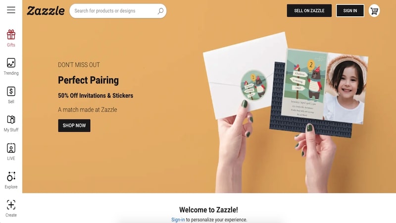 Zazzle homepage