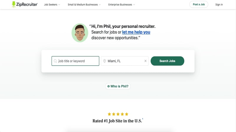 ZipRecruiter home page