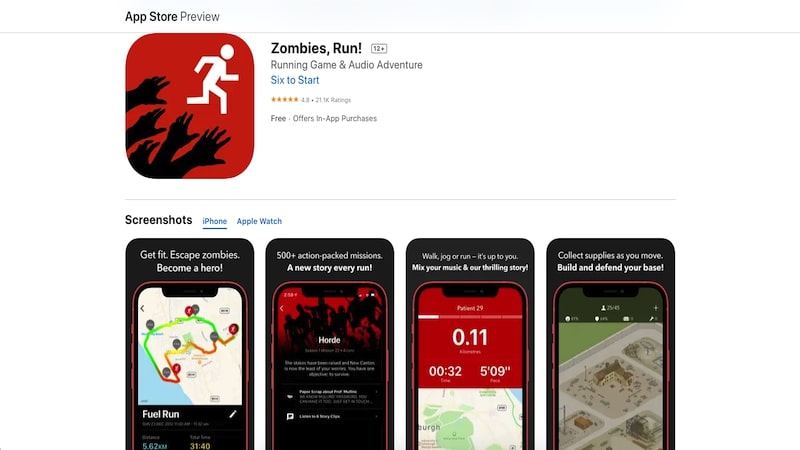 Zombies, Run! app page